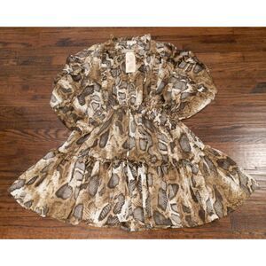Southern Fried Chics Dress Brown Snake Print Flowy Women's Size Large NWT